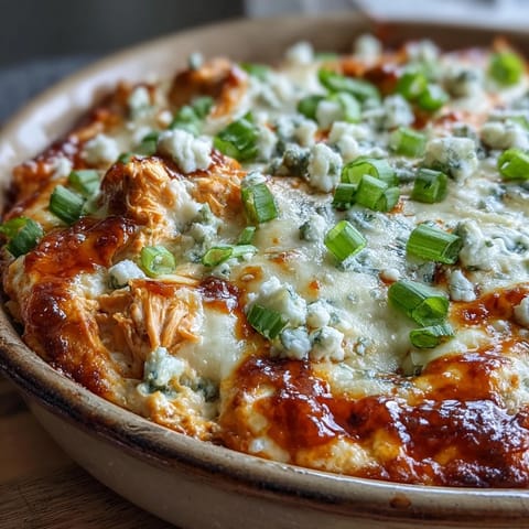 Golden-baked Buffalo Chicken Dip scooped from a dish, revealing creamy, spicy texture alongside crunchy carrot sticks and ranch dressing for dipping.