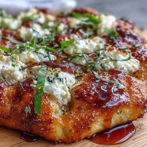 Sliced Hot Honey Ricotta Pizza showing fluffy, crisp crust topped with ricotta, mozzarella, and fresh basil leaves.