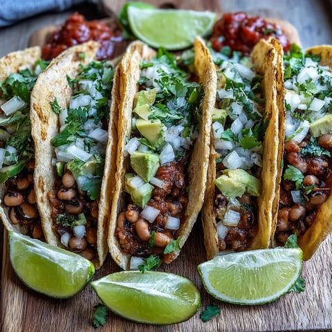 Vibrant Black-Eyed Pea Tacos filled with seasoned mashed peas, topped with fresh cilantro and onion.