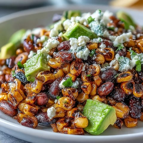 Colorful grilled corn and black bean taco salad bursting with fresh, zesty flavors.