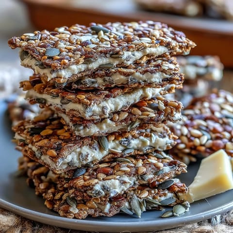 Homemade seed crackers with flax, sunflower, and sesame seeds, baked until golden and crisp for healthy snacking.