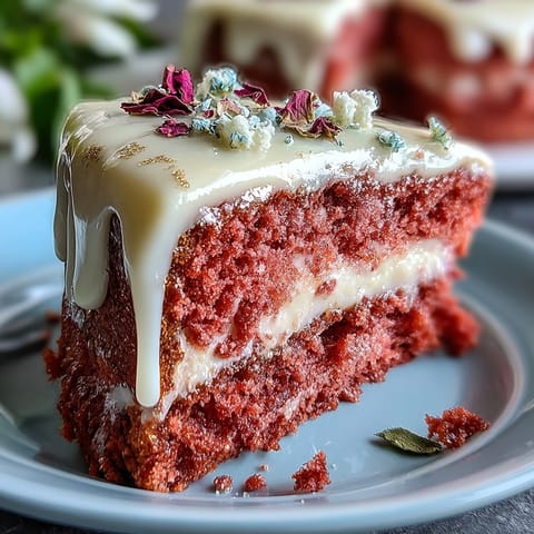 Fluffy pink rosé velvet cake with decadent gold drip, perfect for celebrations.