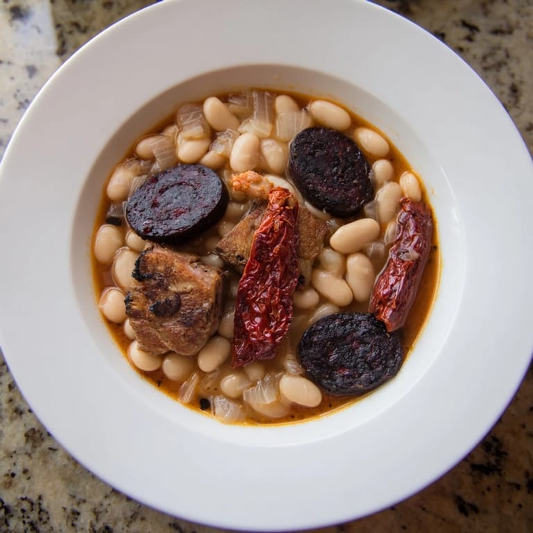 Hearty bowl of Budget Fabada Asturiana, a budget-friendly stew brimming with savory flavors and textures.