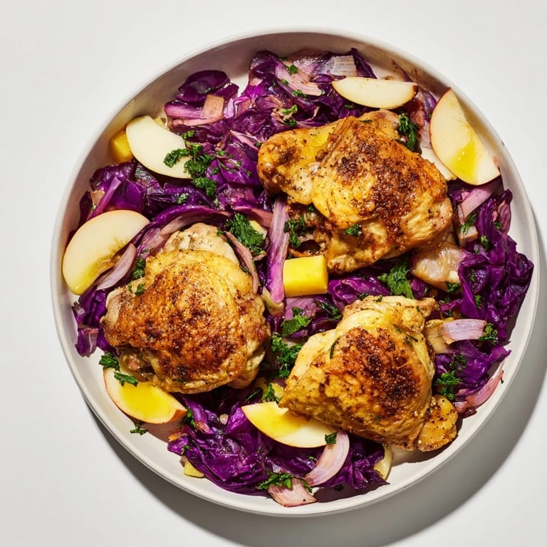 Sizzling, aromatic Oktoberfest Chicken and Red Cabbage Bake, perfect for a cozy German dinner.