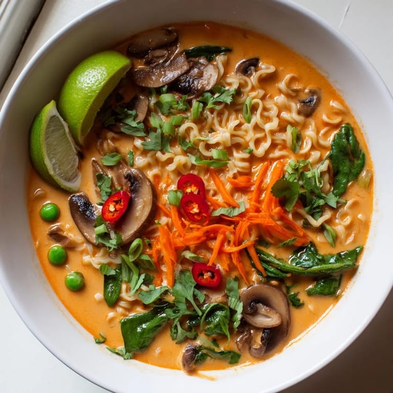 Close-up of golden Curry Comfort Ramen, showcasing tender noodles and fresh cilantro garnish, flavorful.