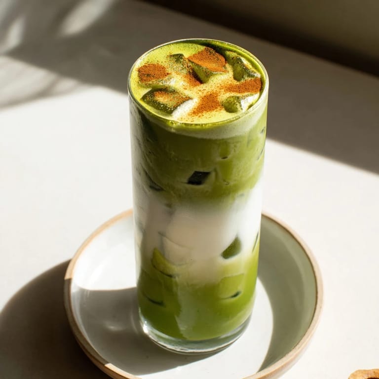 This stunning image showcases a flavorful Iced Matcha with Protein Foam, perfect for a guilt-free indulgence.