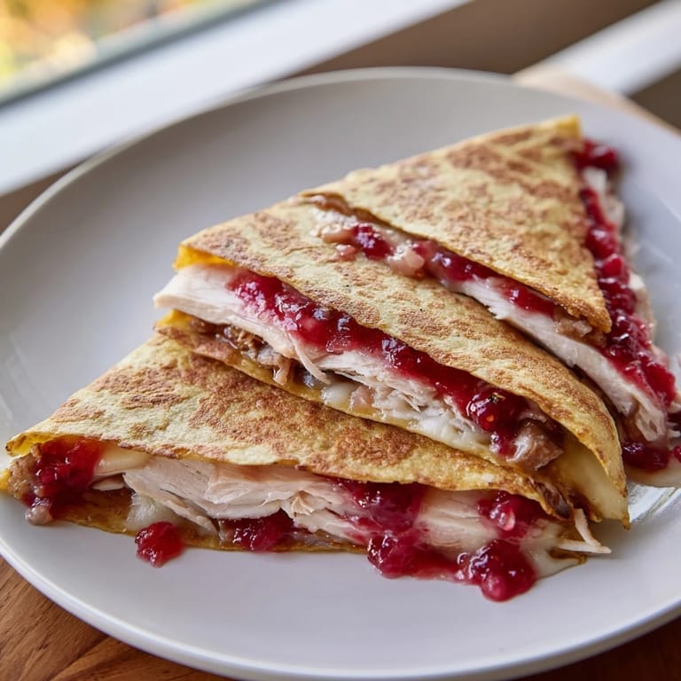 Golden-brown Turkey, Stuffing & Cranberry Leftovers Tortilla Wrap: a satisfying, easy lunch transformation.