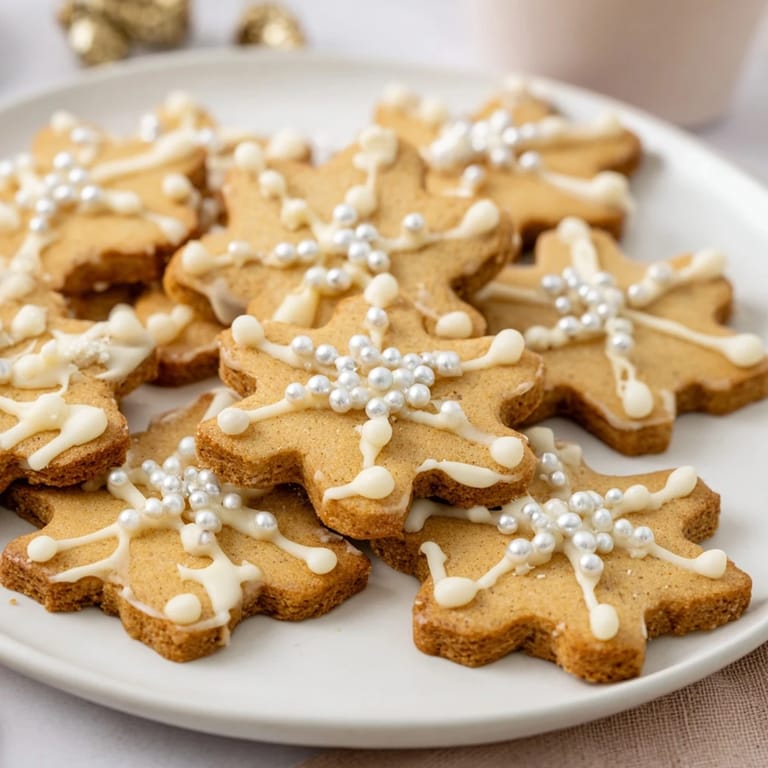 A close-up of a stunning Winter Snowflake Platter, featuring dusted icing sugar and intricate cookie designs.