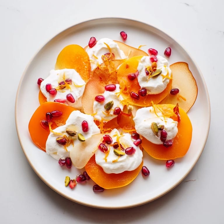 This refreshing Winter Fruit Snowscape features sweet pears and bright pomegranate seeds, a visual treat.