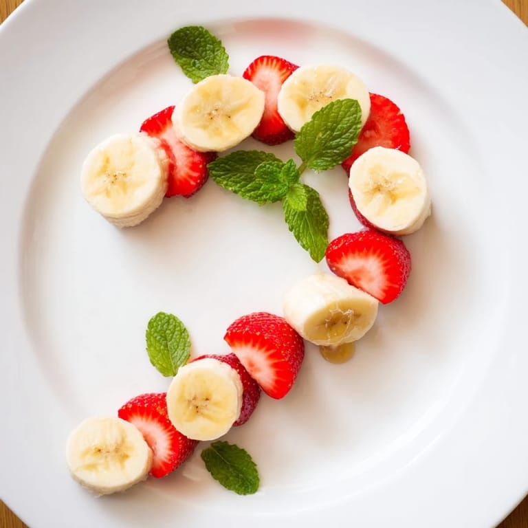 Freshly assembled Banana Strawberry Candy Cane: a festive, colorful holiday treat made with sliced fruit.