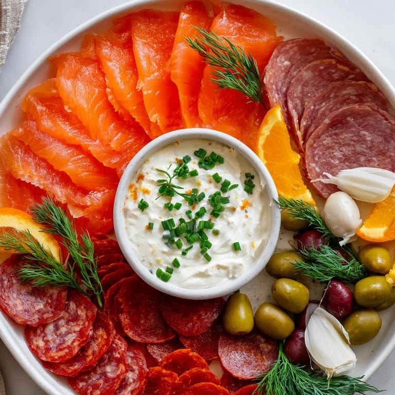 Beautifully presented Compass Rose appetizer, filled with smoky salmon, chorizo, prosciutto, and roast beef.