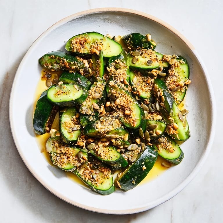 Fresh Cucumber Shaker with everything bagel seasoning offering a savory crunch, perfect for a light lunch.