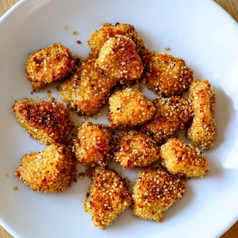 Baked Spicy Yogurt Chicken Bites with sesame seeds, offering a delightful crunch and flavorful aroma.