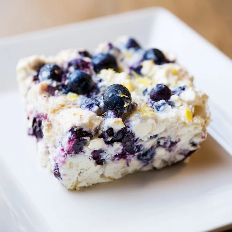 Warm, comforting slice of homemade Blueberry Cottage Cheese Bake, perfect for a protein-packed, gluten-free breakfast.