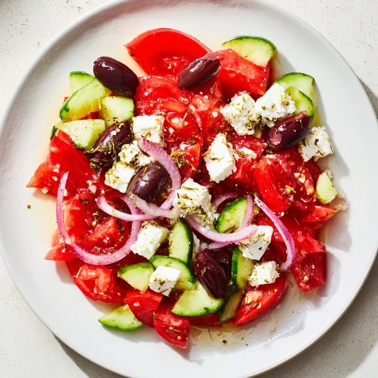 Fresh Mediterranean Salad: a flavorful mix of vegetables and cheese, perfect for a light lunch.
