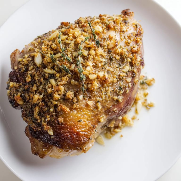 Plated crispy garlic chicken thighs with lemon wedges, offering a burst of savory, delicious flavors.