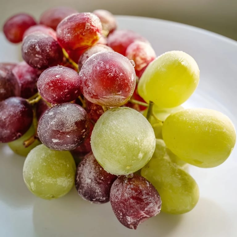 Frozen grapes spa treat in a rustic white bowl, ready to serve as a cool, healthy snack or wine pairing.