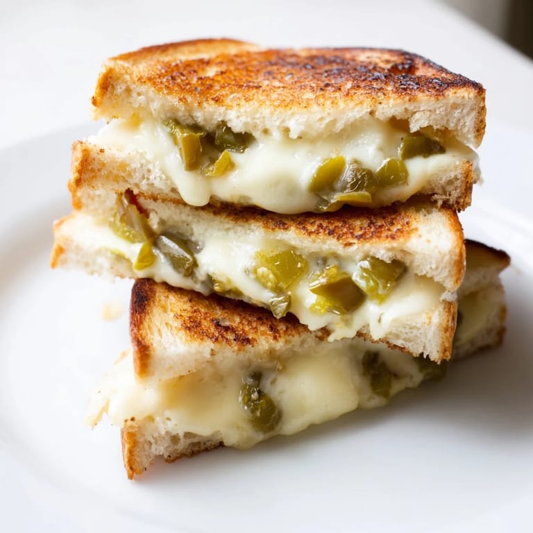 Homemade jalapeño pepper jack grilled cheese sandwich served with a bowl of creamy tomato soup for dipping.