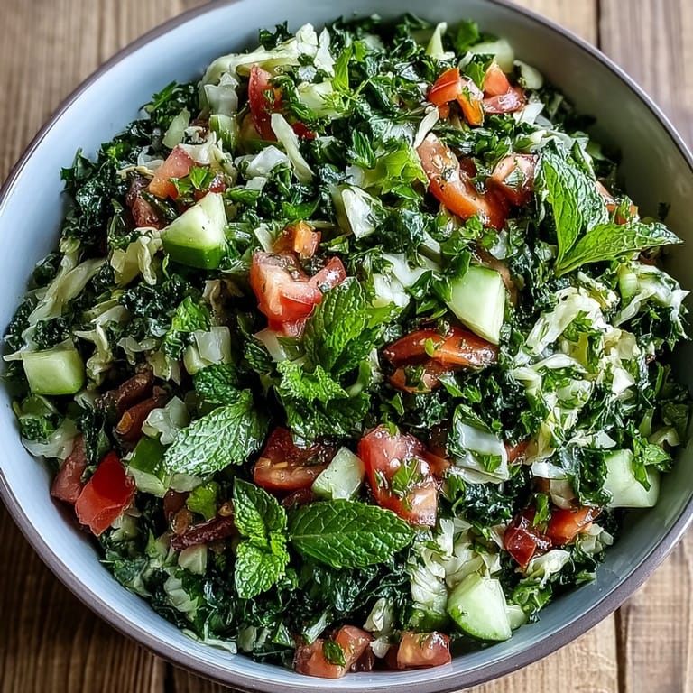 Colorful Lebanese Cabbage Salad plated in a white bowl, garnished with juicy diced tomatoes, cucumber, and fresh herbs.