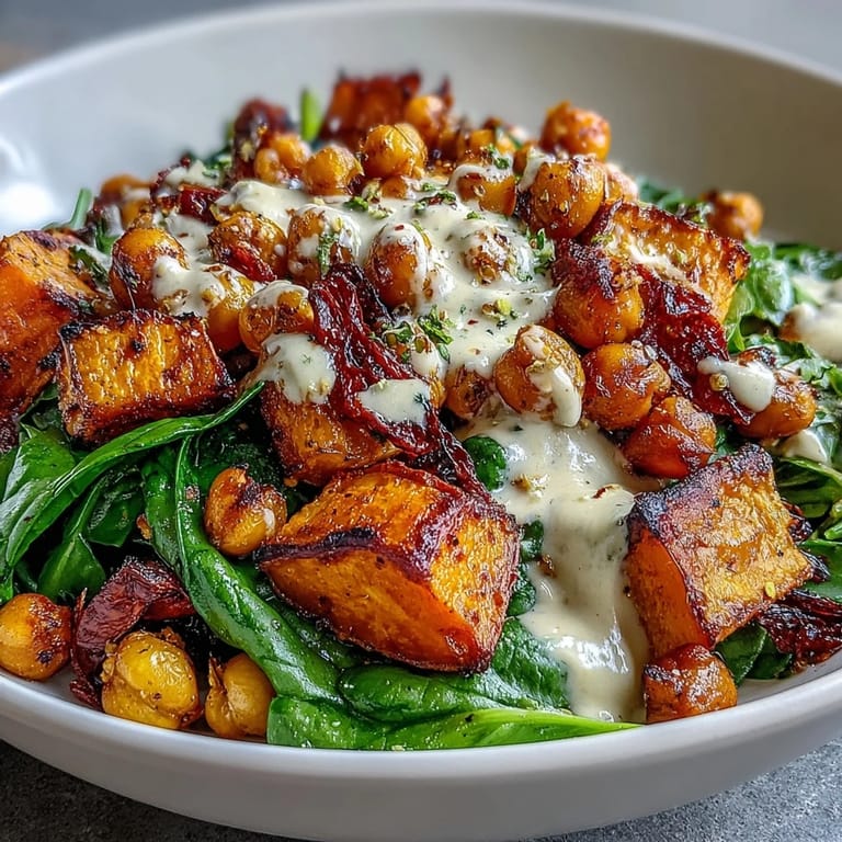 Hearty vegan roasted sweet potato and chickpea bowl garnished with creamy avocado slices, toasted pumpkin seeds, and fresh cilantro for a nutritious weeknight dinner.  