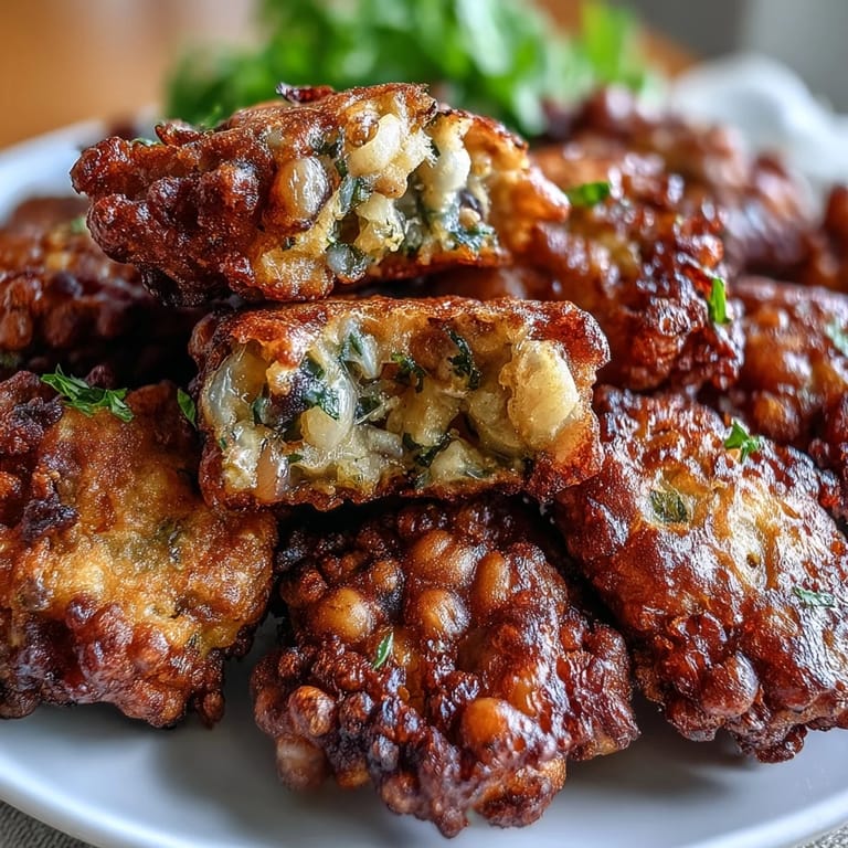 Crispy, golden Black-Eyed Pea Fritters on a rustic plate with a dollop of spicy yogurt sauce.