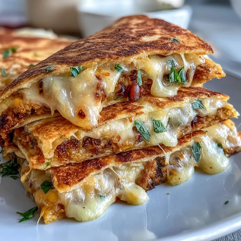 Freshly cooked Black-Eyed Pea Quesadilla served with a dollop of sour cream and zesty salsa for dipping.