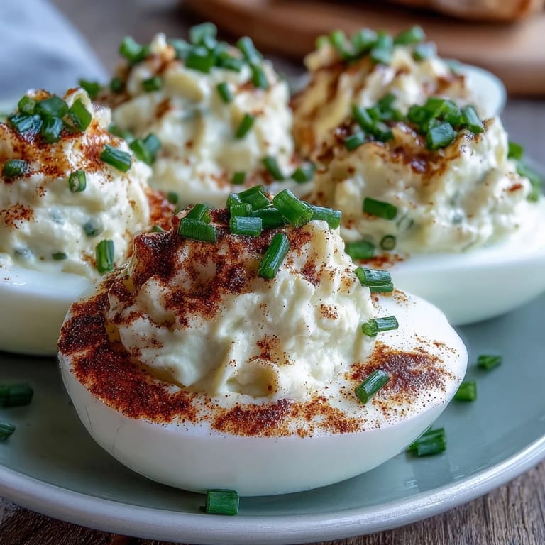 Rich and creamy deviled eggs with paprika and chives, an easy make-ahead appetizer for any gathering.