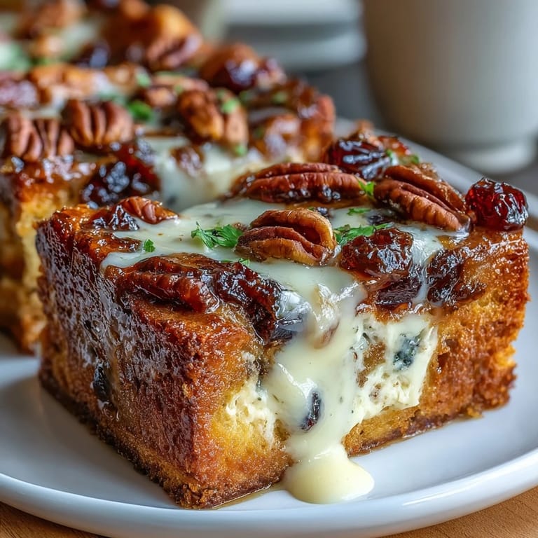 Layers of toasted bread, sweet piloncillo syrup, cinnamon, and raisins create a comforting Mexican Capirotada, baked until golden and bubbling.