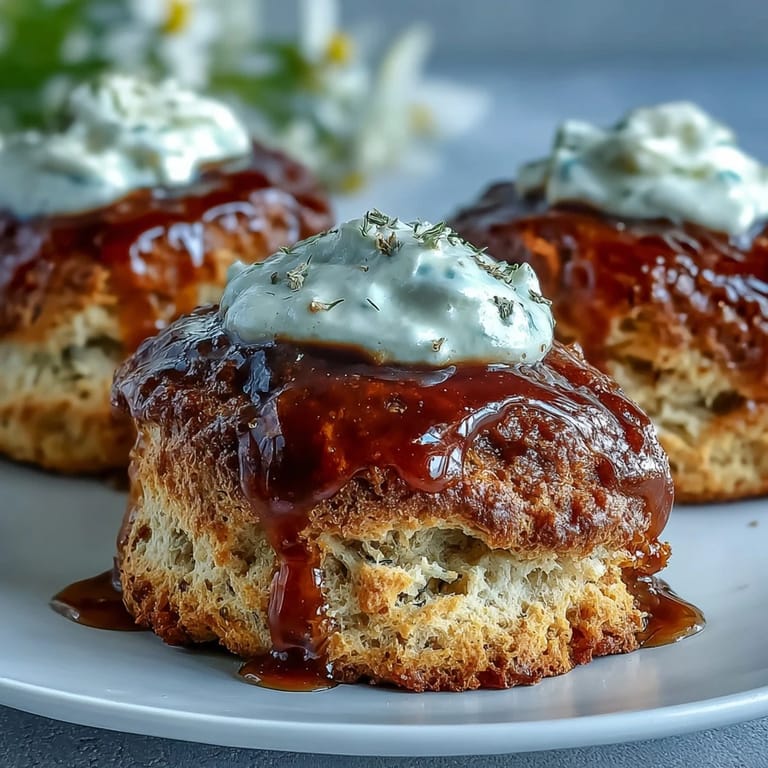 Tender, honey-sweetened scones drizzled with floral dandelion honey and topped with creamy clotted cream—perfect for an elegant afternoon tea.