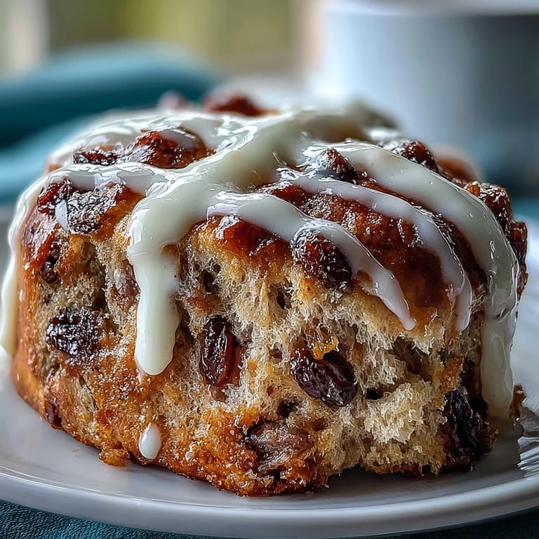Fluffy, aromatic hot cross buns filled with plump raisins, brushed with apricot glaze for a glossy finish.