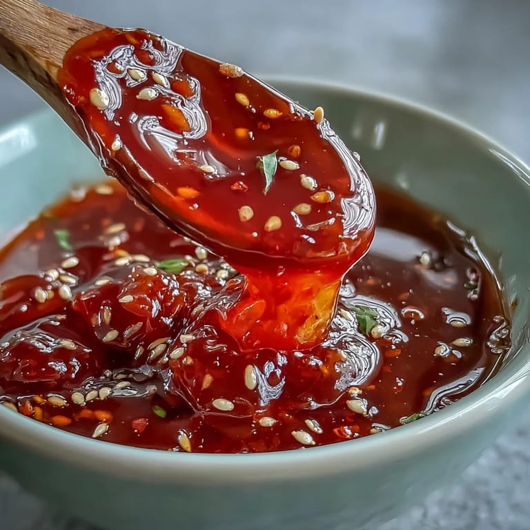 Richly colored fermented hot sauce with a deep red hue, highlighting layers of flavor from chili peppers, garlic, and lacto-fermentation.  