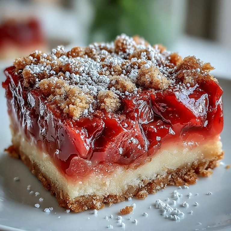 Fluffy custard atop tart rhubarb, nestled in a buttery shortbread crust.