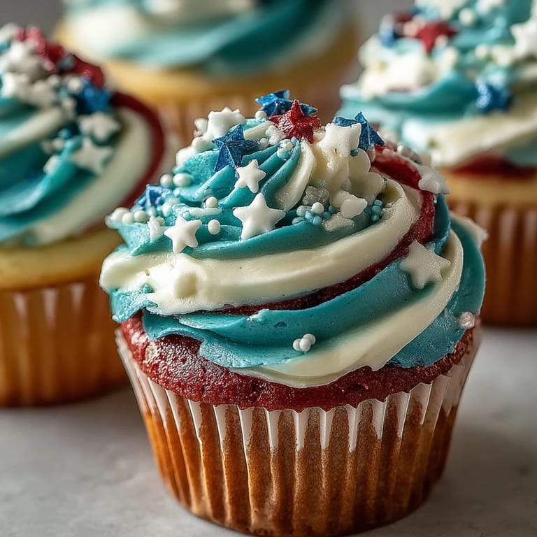 Enjoy these colorful Star-Spangled Banner Cupcakes, ideal for Fourth of July gatherings and parties.
