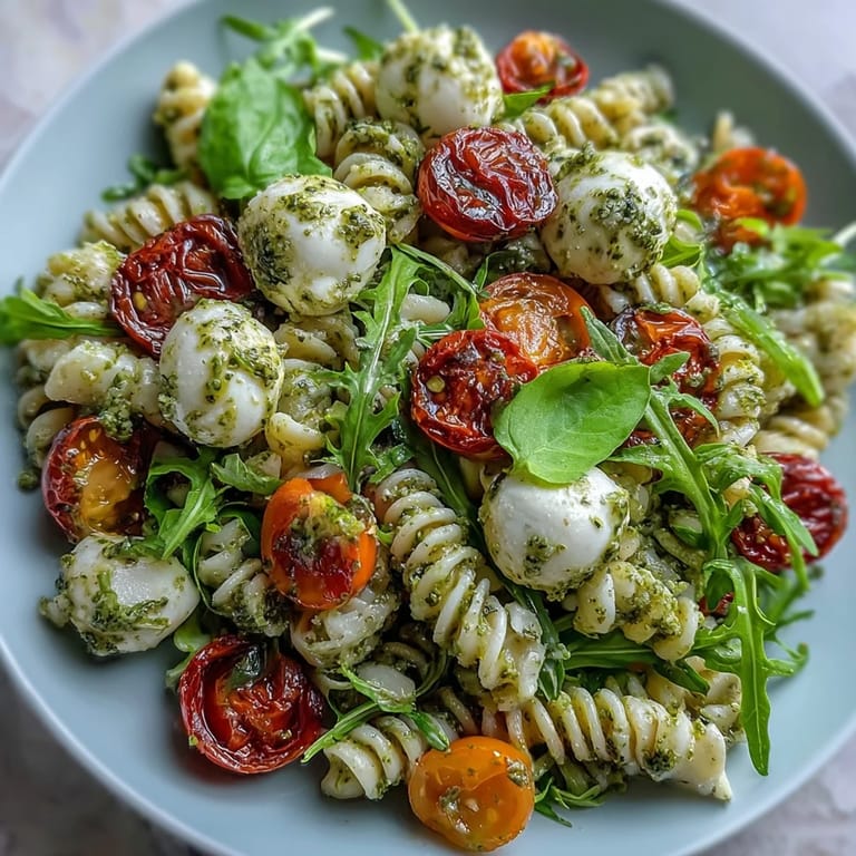 Delicious Caprese Pasta Salad, perfect summer side with basil and tomatoes.