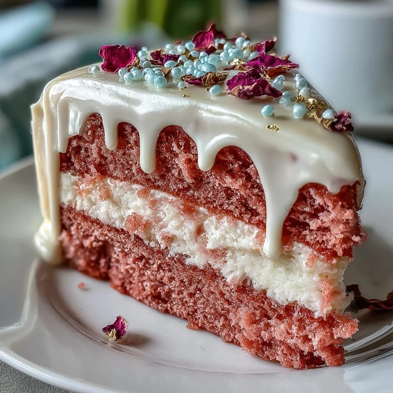 A stunning Bridal Shower Rosé Velvet Cake awaiting a celebratory slice.