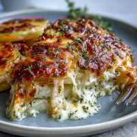 Golden scalloped potatoes with Gruyere, baked until creamy and bubbling, perfect for a holiday side dish.