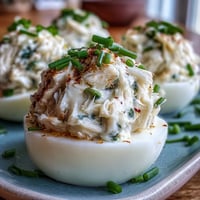 Crab Cake Deviled Eggs with Old Bay, a creamy, zesty appetizer for any occasion.