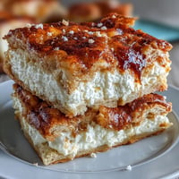 Golden Easy Cinco de Mayo Sopapilla Cheesecake Bars dusted with cinnamon sugar, ready to slice.